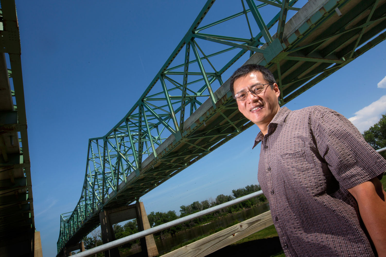 Zhigang Shen, Construction Management Associate Professor, who uses 3D rendering of bridges to help inspectors better determine problem area to keep the bridges safe. June 10, 2015. Photo by Craig Chandler/University Communications