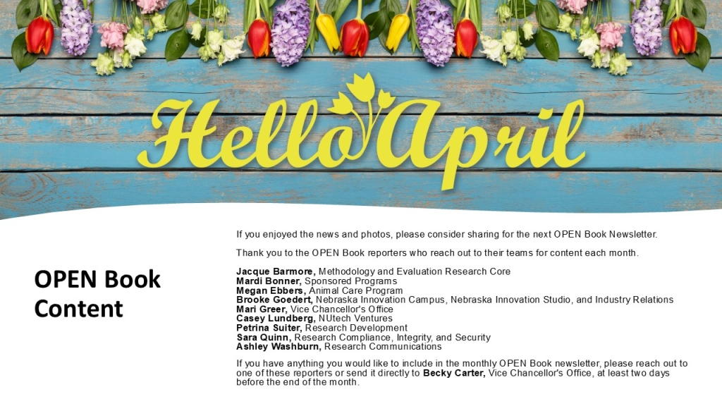 If you enjoyed the news and photos, please consider sharing for the next OPEN Book Newsletter. Send it directly to Becky Carter.