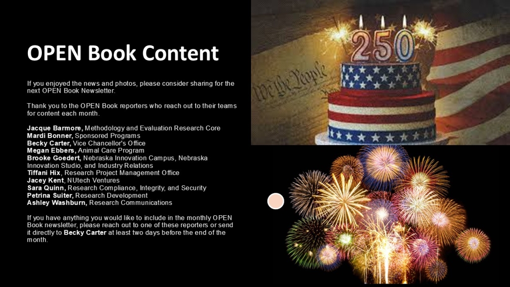 If you enjoyed the news and photos, please consider sharing for the next OPEN Book Newsletter. Thank you to the OPEN Book reporters who reach out to their teams for content each month. 
