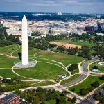 aerial view of Washington Monument and Mall