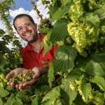 David Mabie with handful of hops