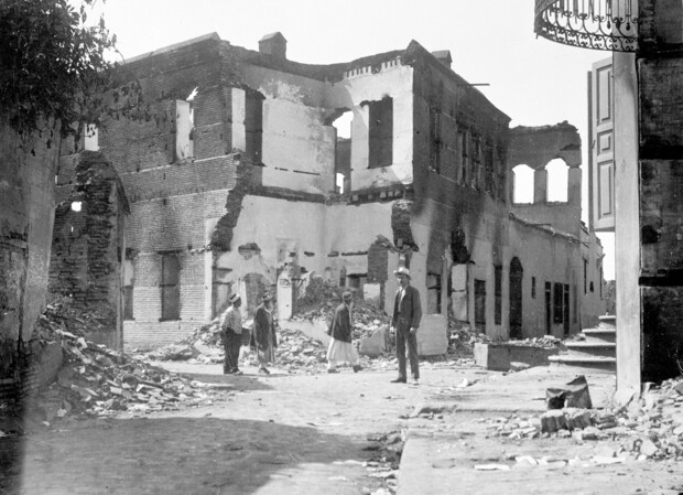 destroyed buildings in city of Adana