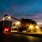 Farm equipment at night