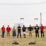 Group of researchers flying drones