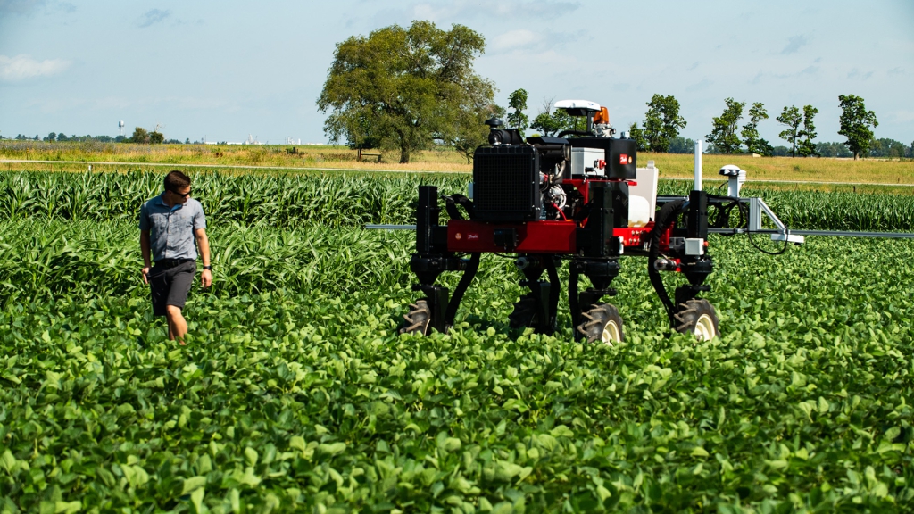 Santosh Pitla with autonomous tractor