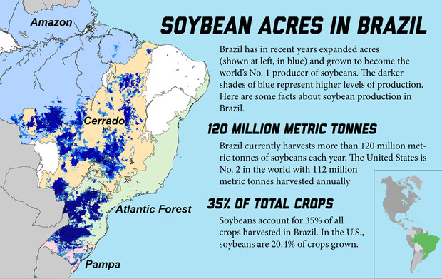 Chart showing soybean acres in Brazil