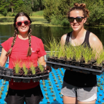 Becca Cain and Jenny Goesch by Lincoln pond