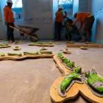 Workers pouring cement