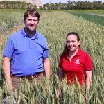 researchers in wheat field